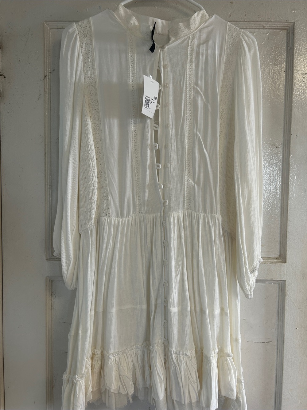 Women’s white -Cream Button-Front Boho Tunic Top dress